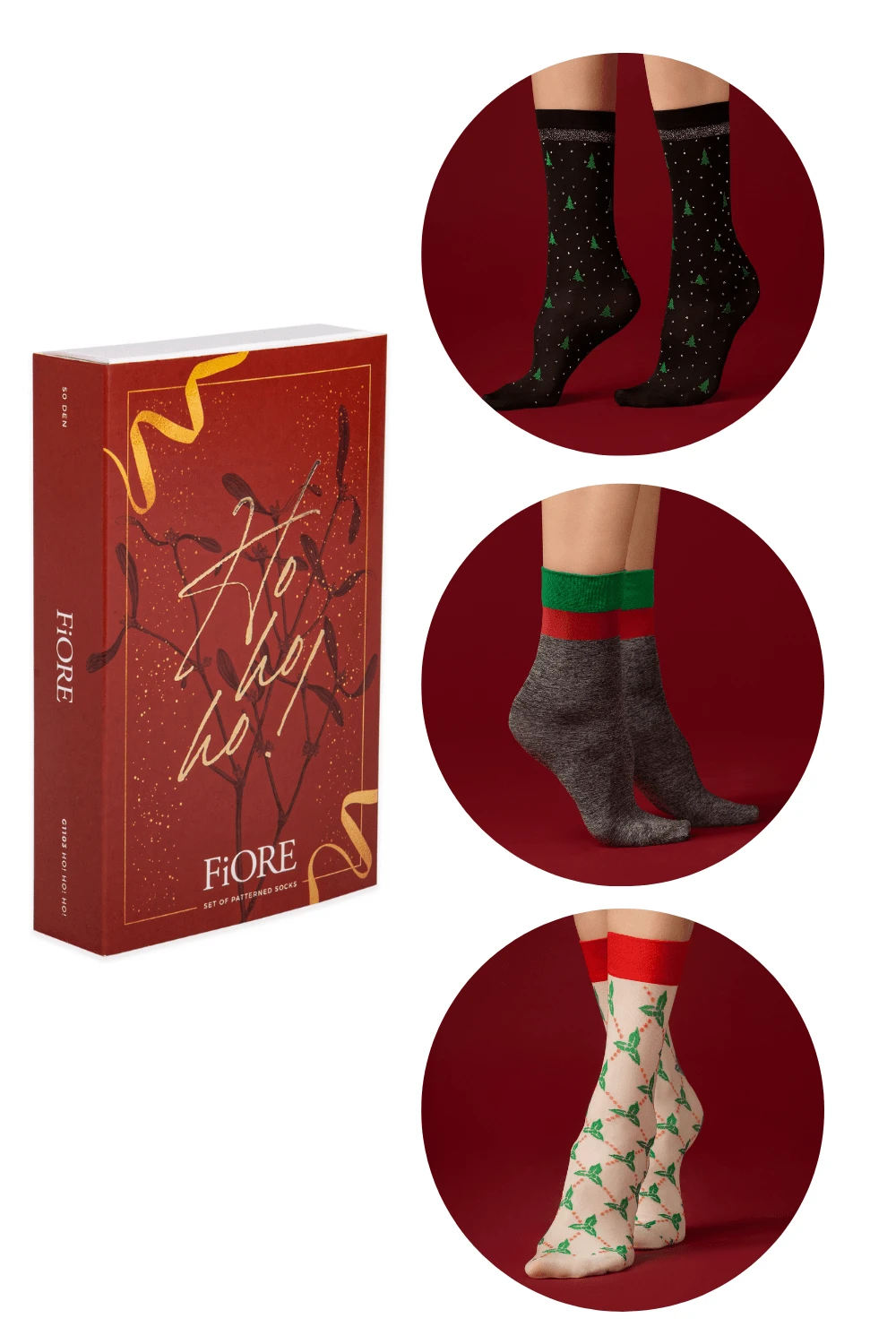 Fiore Ho Ho Ho Gift Boxed Socks (Pack Of 3 Pairs) 3 Fiore Ho Ho Ho Gift Boxed Socks (Pack Of 3 Pairs)