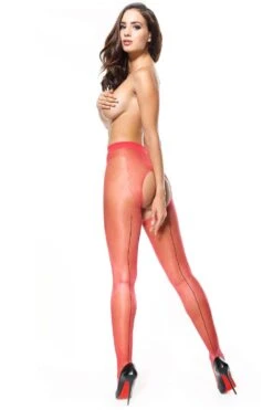 Open Crotch Back Seamed Tights Raspberry Red 20 Denier 8 Open Crotch Back Seamed Tights Raspberry Red 20 Denier -Fashion Lingerie Store MISS O OPEN CROTCH TIGHTS P211 RED BACK