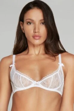 AGENT PROVOCATEUR Hinda Demi Cup Plunge Bra White, Size UK 32D