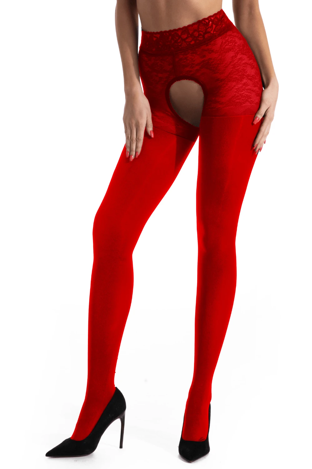 Black Diamond Open Crotch Tights Red 60/30 Denier 4 Black Diamond Open Crotch Tights Red 60/30 Denier - Image 2