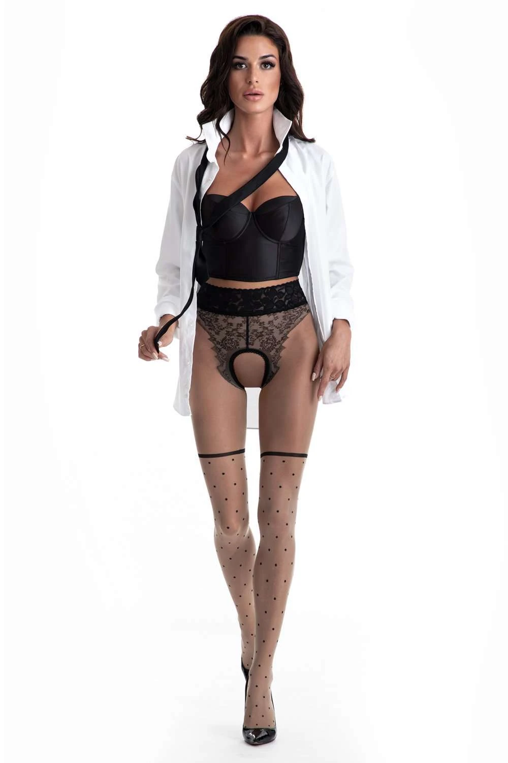 Lolita Crotchless Tights Beige/Black 30 Denier 7 Lolita Crotchless Tights Beige/Black 30 Denier - Image 5