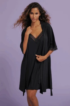 Simply Graphic Mid-Length Robe In Black