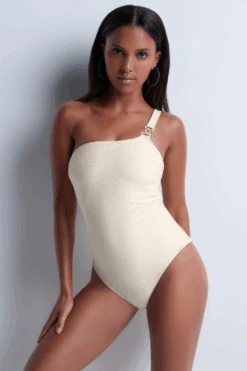 Aubade Shimmering Waters One Shoulder Swimsuit -Fashion Lingerie Store aubade shimmering waters one shoulder swimsuit golden white 1