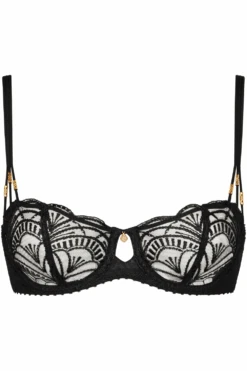 Aubade Vibes Black Embroidery Half Cup Bra 11 Aubade Vibes Black Embroidery Half Cup Bra -Fashion Lingerie Store aubade vibes half cup bra black ghost front