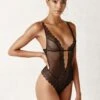 Geneva Pearl Lace Bodysuit Black