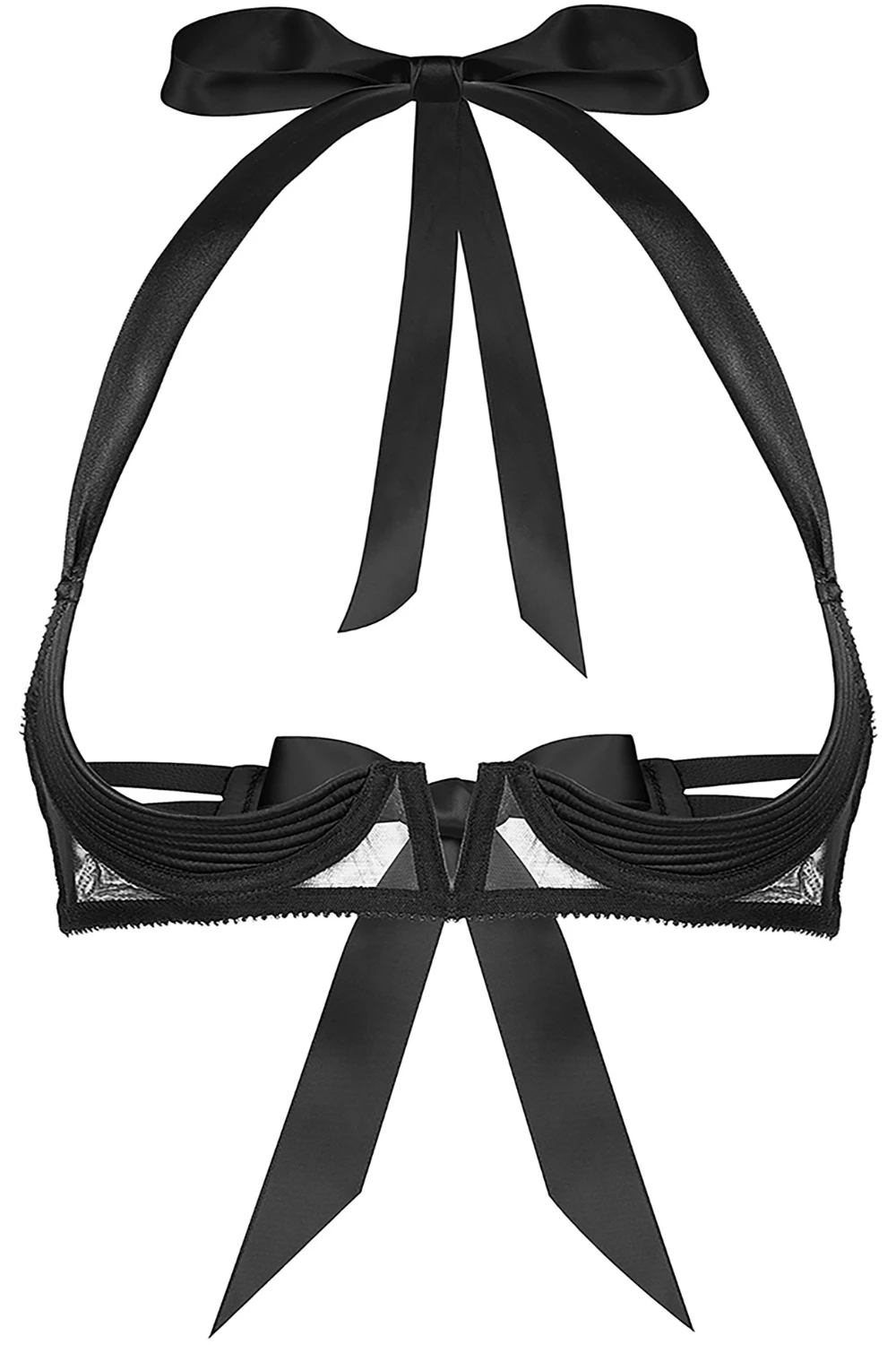 Chic Satin & Mesh Quarter Cup Bra In Black 3 Chic Satin & Mesh Quarter Cup Bra In Black