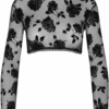 Flocked Mesh Long Sleeve Crop Top 1 Flocked Mesh Long Sleeve Crop Top -Fashion Lingerie Store cadolle crop top 3315cr black ghost front
