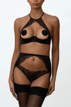 Athena Open Suspender Knicker Black -Fashion Lingerie Store coco de mer athena open suspender knicker black 4
