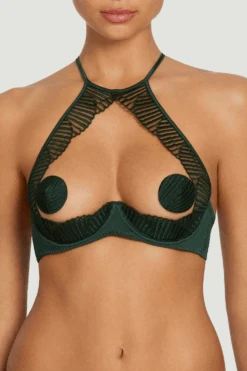 Athena Quarter Cup Bra Green, Size S (UK 8-10) 10 Athena Quarter Cup Bra Green, Size S (UK 8-10) -Fashion Lingerie Store coco de mer athena quarter cup bra deep green 1