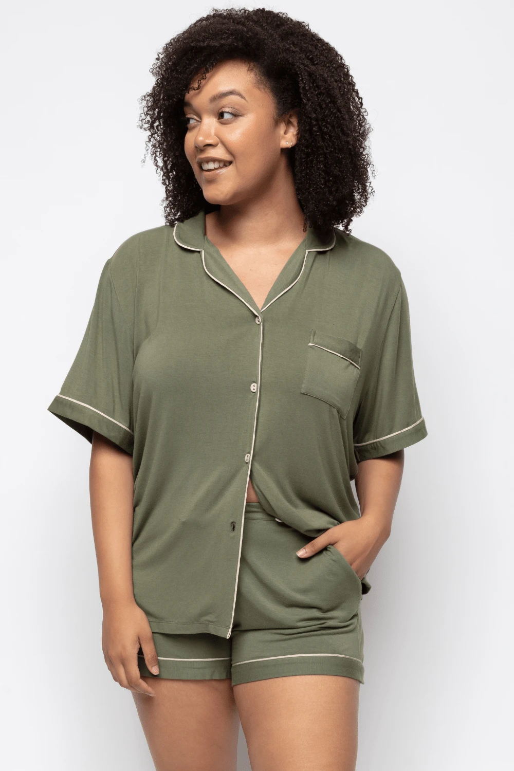 Cyberjammies Savannah Olive Revere Jersey Shorty Set 6 Cyberjammies Savannah Olive Revere Jersey Shorty Set - Image 4