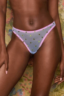 DORA LARSEN Betty Heart Embroidery Thong In Cornflower
