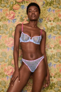 DORA LARSEN Betty Heart Embroidery Thong In Cornflower 11 DORA LARSEN Betty Heart Embroidery Thong In Cornflower -Fashion Lingerie Store dora larsen betty heart embroidery thong blue 3