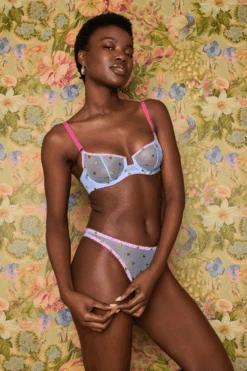 DORA LARSEN Betty Heart Embroidery Thong In Cornflower 13 DORA LARSEN Betty Heart Embroidery Thong In Cornflower -Fashion Lingerie Store dora larsen betty heart embroidery thong blue 5