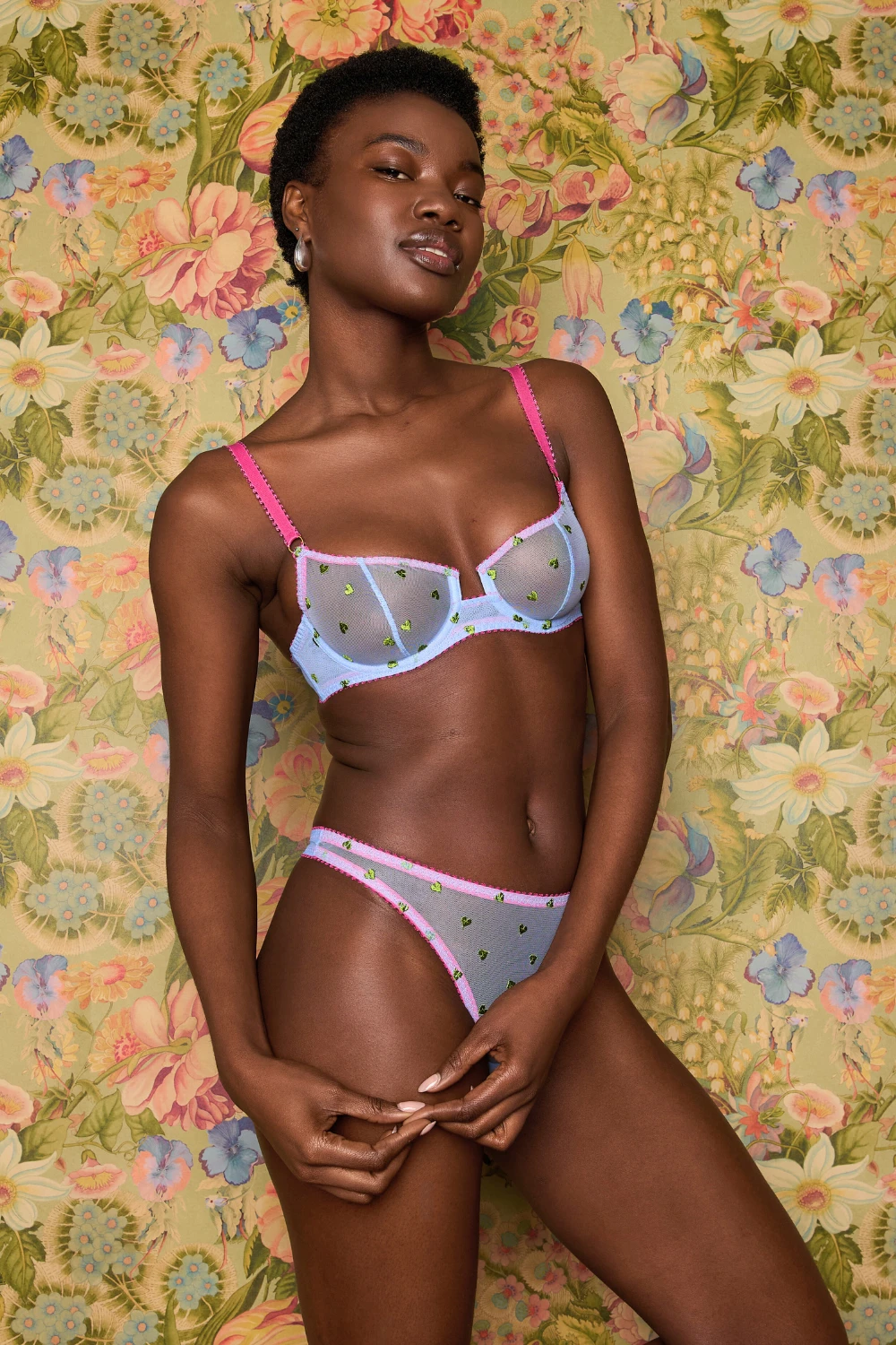 DORA LARSEN Betty Heart Embroidery Thong In Cornflower 8 DORA LARSEN Betty Heart Embroidery Thong In Cornflower - Image 6