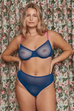 DORA LARSEN Delilah Tulle Underwire Bra In Blue