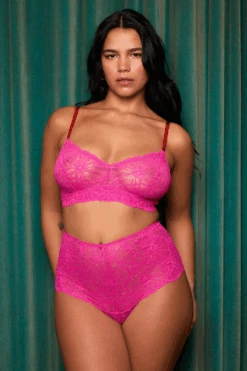 DORA LARSEN Flora Graphic Lace High Waist Knicker Pink -Fashion Lingerie Store dora larsen flora graphic lace high waist knicker bright pink 3