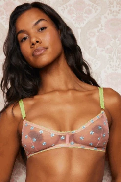 DORA LARSEN Jaime Embroidered Bralette, Size UK 8