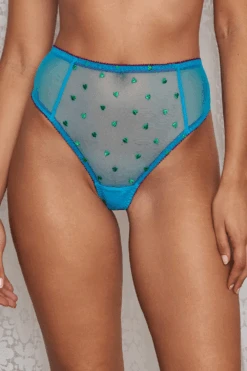 DORA LARSEN Nelle Heart Embroidery High Waist Knicker In Bright Blue