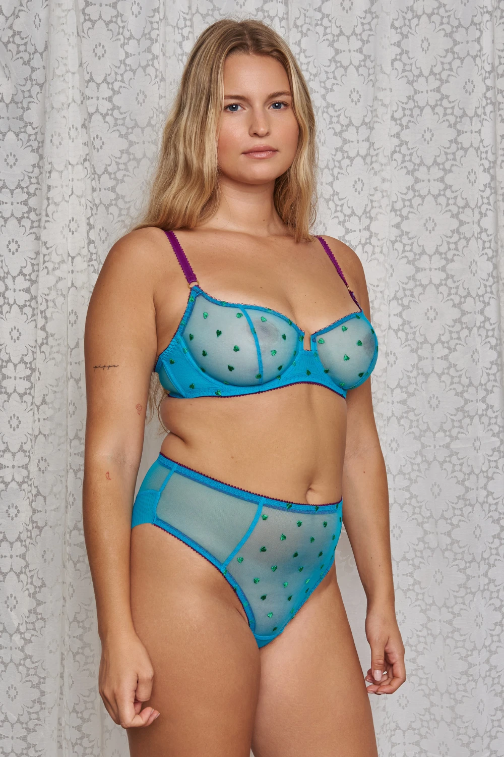 DORA LARSEN Nelle Heart Embroidery High Waist Knicker In Bright Blue 10 DORA LARSEN Nelle Heart Embroidery High Waist Knicker In Bright Blue - Image 8