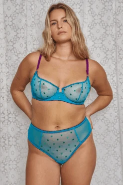 DORA LARSEN Nelle Heart Embroidery Underwire Bra In Bright Blue -Fashion Lingerie Store dora larsen nelle heart embroidery underwire bra 7