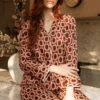 Fitzrovia Chain Print Pyjama Set -Fashion Lingerie Store fable eve fitzrovia chain print pyjama set rust brown 3