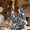 Knightsbridge Floral Stripe Print Pyjama Set 1 Knightsbridge Floral Stripe Print Pyjama Set -Fashion Lingerie Store fable eve knightsbridge floral stripe print pyjama set navy 1