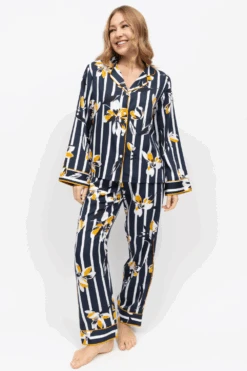 Knightsbridge Floral Stripe Print Pyjama Set 11 Knightsbridge Floral Stripe Print Pyjama Set -Fashion Lingerie Store fable eve knightsbridge floral stripe print pyjama set navy 3