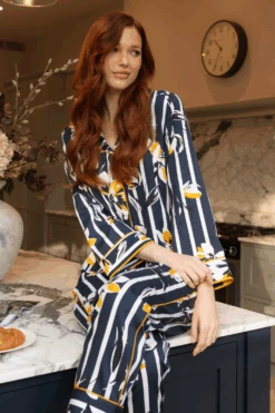 Knightsbridge Floral Stripe Print Pyjama Set 12 Knightsbridge Floral Stripe Print Pyjama Set -Fashion Lingerie Store fable eve knightsbridge floral stripe print pyjama set navy 4