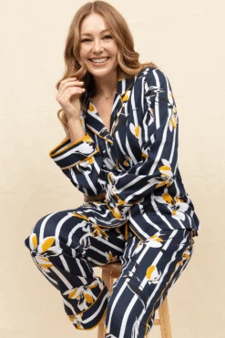 Knightsbridge Floral Stripe Print Pyjama Set 13 Knightsbridge Floral Stripe Print Pyjama Set -Fashion Lingerie Store fable eve knightsbridge floral stripe print pyjama set navy 5