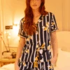 Knightsbridge Floral Stripe Print Shorty Pyjama Set 2 Knightsbridge Floral Stripe Print Shorty Pyjama Set -Fashion Lingerie Store fable eve knightsbridge floral stripe print shorty set navy 1