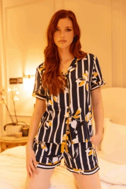 Knightsbridge Floral Stripe Print Shorty Pyjama Set