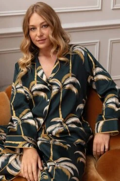 Pimlico Palm Print Pyjama Set 12 Pimlico Palm Print Pyjama Set -Fashion Lingerie Store fable eve pimlico palm print pyjama set emerald green 4