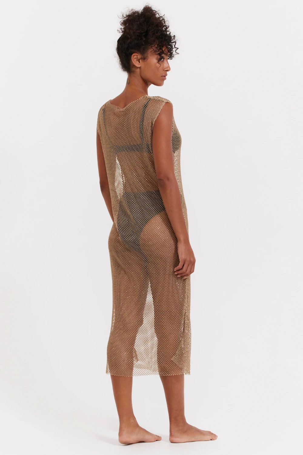 Beige Rhinestone Mesh Beach Dress 5 Beige Rhinestone Mesh Beach Dress - Image 3