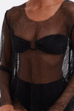 Black Rhinestone Mesh Beach Cover Up Shirt 15 Black Rhinestone Mesh Beach Cover Up Shirt -Fashion Lingerie Store gottex black mesh beach cover up 4