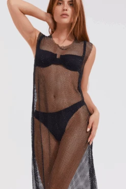 Black Rhinestone Mesh Beach Dress 8 Black Rhinestone Mesh Beach Dress -Fashion Lingerie Store gottex black mesh beach dress 3