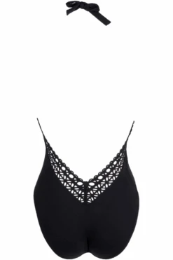 Ajourage Couture Plunging Back Halter Swimsuit In Black 13 Ajourage Couture Plunging Back Halter Swimsuit In Black -Fashion Lingerie Store lise charmel ajourage couture plunging back halter black swimsuit ghost back