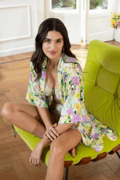 L'Amour Au Soleil Satin Floral Print Mid-length Robe 16 L'Amour Au Soleil Satin Floral Print Mid-length Robe -Fashion Lingerie Store lise charmel l amour au soleil mid length robe 2