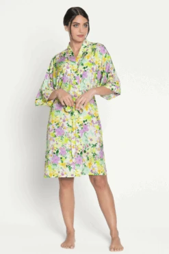 L'Amour Au Soleil Satin Floral Print Mid-length Robe 12 L'Amour Au Soleil Satin Floral Print Mid-length Robe -Fashion Lingerie Store lise charmel l amour au soleil mid length robe 4