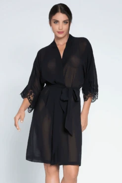 Splendeur Soie Mid Length Sheer Robe 14 Splendeur Soie Mid Length Sheer Robe -Fashion Lingerie Store lise charmel splendeur soie mid length sheer robe black 1