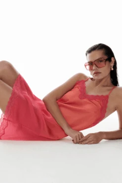 Love Stories Willow Satin Slip Dress Pink