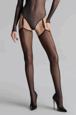 Maison Close Double Seam Cut & Curled Stockings Black