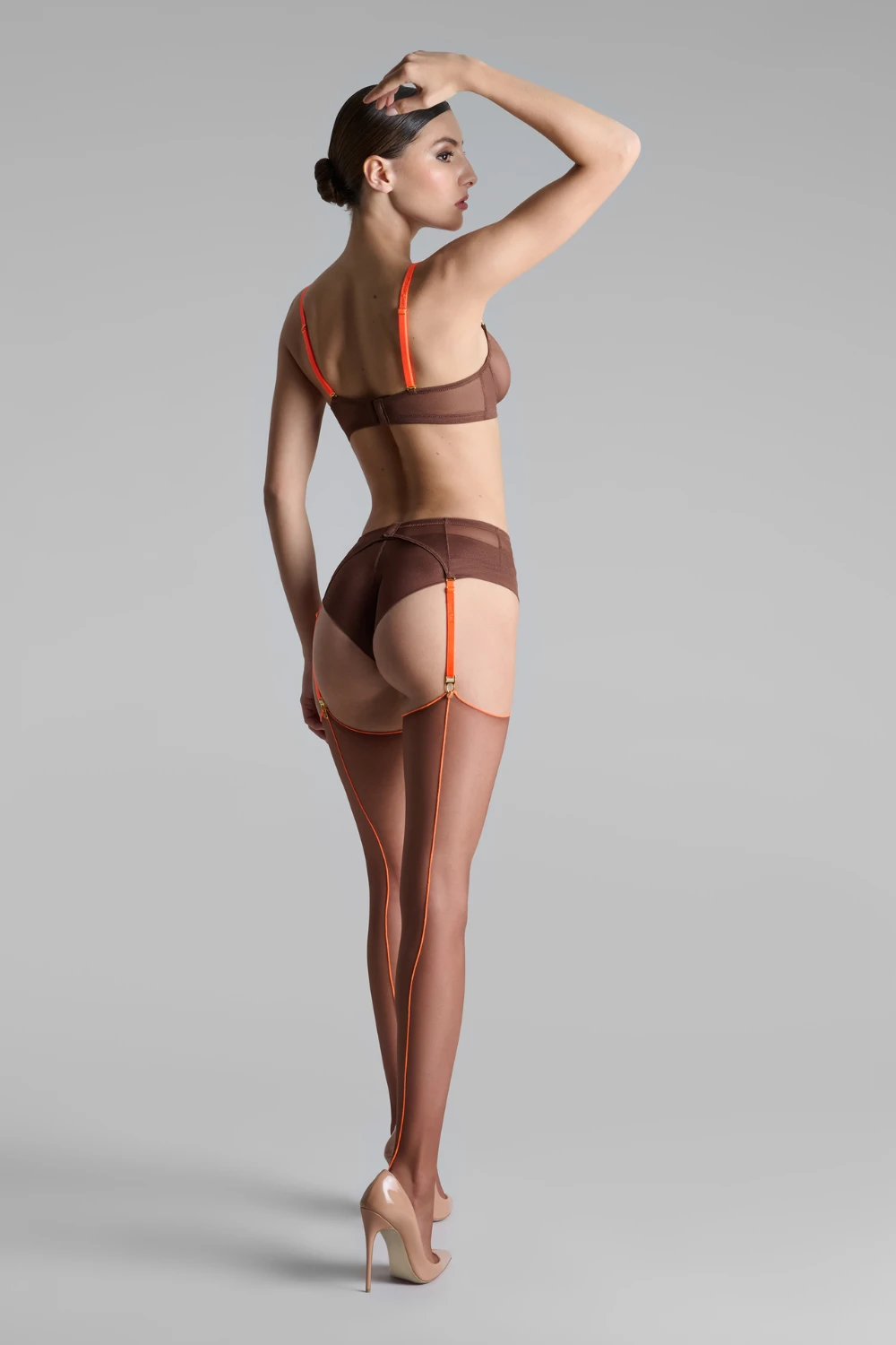 Maison Close Brown Cut & Curled Orange Seam Stockings 20 Denier 9 Maison Close Brown Cut & Curled Orange Seam Stockings 20 Denier - Image 7