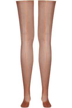 Maison Close Brown Cut & Curled Orange Seam Stockings 20 Denier 13 Maison Close Brown Cut & Curled Orange Seam Stockings 20 Denier -Fashion Lingerie Store maison close cut and curled back seamed stockings brown neon orange ghost back