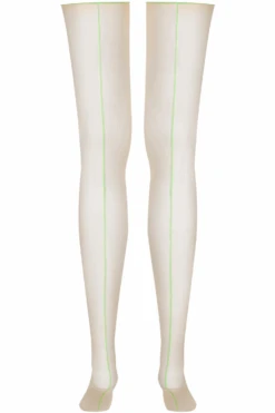 Maison Close Nude Cut & Curled Green Seam Stockings 20 Denier 11 Maison Close Nude Cut & Curled Green Seam Stockings 20 Denier -Fashion Lingerie Store maison close cut and curled back seamed stockings nude neon green ghost back
