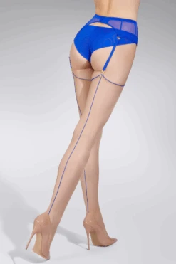 Maison Close Nude Cut & Curled Blue Seam Stockings 20 Denier
