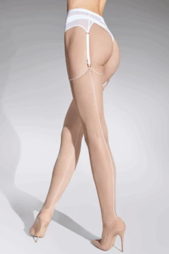 Maison Close Nude Cut & Curled White Seam Stockings 20 Denier