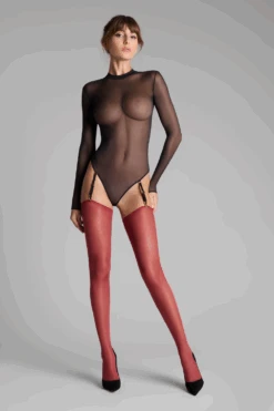 Maison Close Cut & Curled Stockings 20 Denier - Burgundy -Fashion Lingerie Store maison close cut curled stockings 10 denier burgundy 4