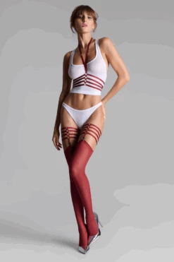 Maison Close Cut & Curled Stockings 20 Denier - Burgundy -Fashion Lingerie Store maison close cut curled stockings 10 denier burgundy 5