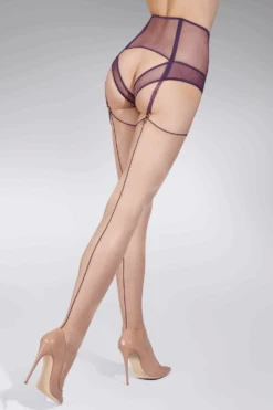 Maison Close Nude Cut & Curled Purple Seam Stockings 20 Denier