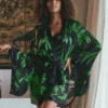 Ambre Silk Blend Short Kimono 2 Ambre Silk Blend Short Kimono -Fashion Lingerie Store marjolaine ambre short robe mint print 1